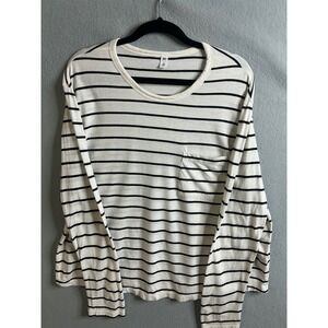 BP Top Women's Large Striped‎ Long Sleeve Casual Everyday Pocket Tee Shirt